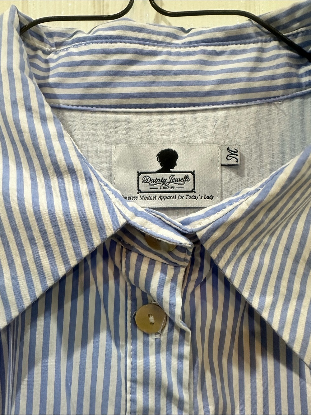 Dainty Jewells Blue and White Pinstripe Long Sleeve Shirt Dress - Picture 4 of 4